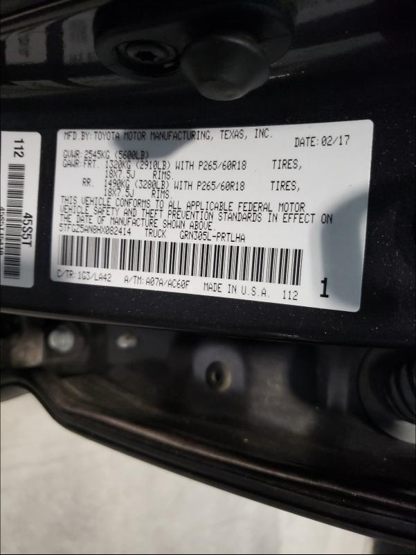 Photo 9 VIN: 5TFGZ5AN8HX082414 - TOYOTA TACOMA DOU 