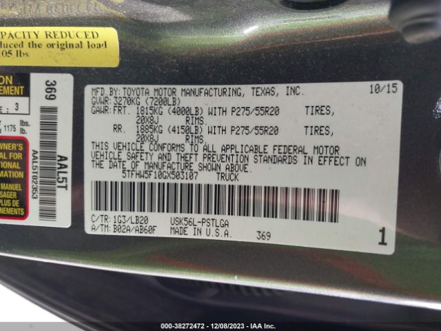 Photo 8 VIN: 5TFHW5F10GX503107 - TOYOTA TUNDRA 