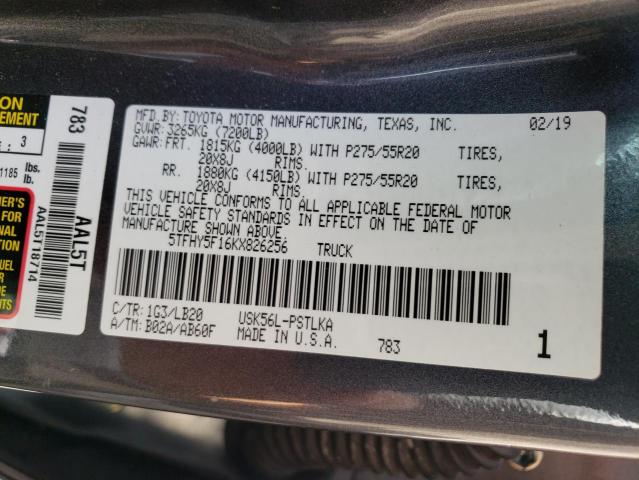 Photo 9 VIN: 5TFHY5F16KX826256 - TOYOTA TUNDRA CRE 