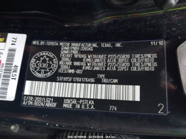 Photo 8 VIN: 5TFHY5F17BX176496 - TOYOTA TUNDRA 