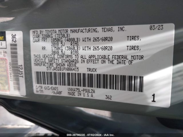 Photo 8 VIN: 5TFJA5DB1PX086415 - TOYOTA TUNDRA 