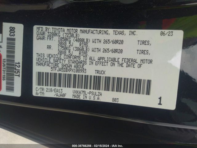 Photo 8 VIN: 5TFJA5DBXPX108993 - TOYOTA TUNDRA 