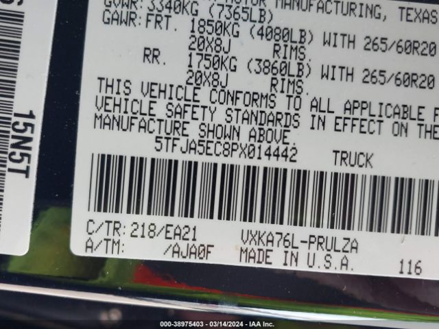 Photo 8 VIN: 5TFJA5EC8PX014442 - TOYOTA TUNDRA 