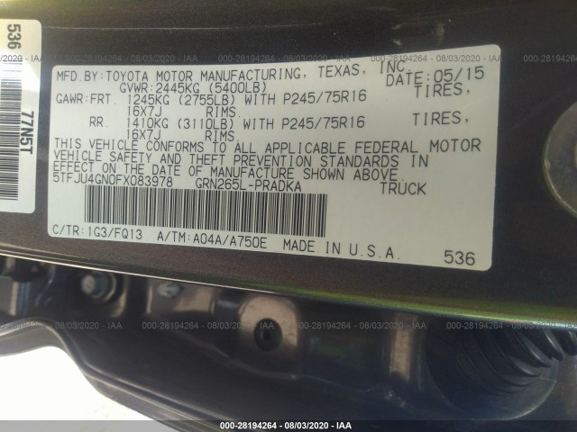 Photo 8 VIN: 5TFJU4GN0FX083978 - TOYOTA TACOMA 