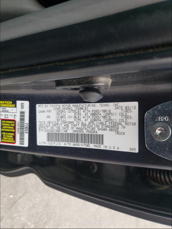 Photo 9 VIN: 5TFJU4GN2CX021140 - TOYOTA TACOMA DOU 