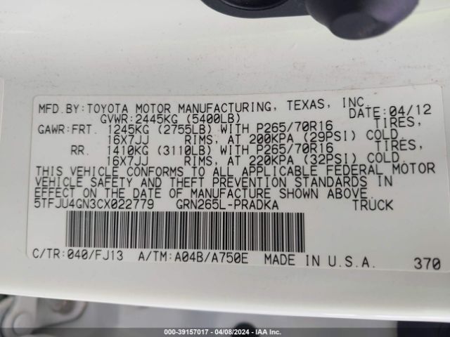 Photo 8 VIN: 5TFJU4GN3CX022779 - TOYOTA TACOMA 