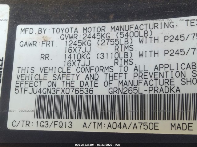 Photo 8 VIN: 5TFJU4GN3FX076636 - TOYOTA TACOMA 