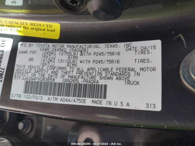 Photo 8 VIN: 5TFJU4GN4FX083658 - TOYOTA TACOMA 