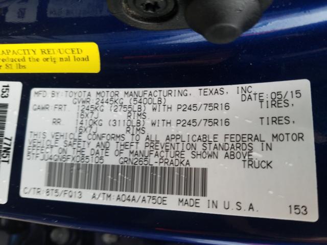 Photo 9 VIN: 5TFJU4GN6FX085105 - TOYOTA TACOMA DOU 