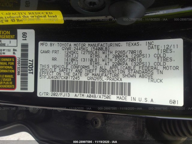 Photo 8 VIN: 5TFJU4GN7CX017245 - TOYOTA TACOMA 