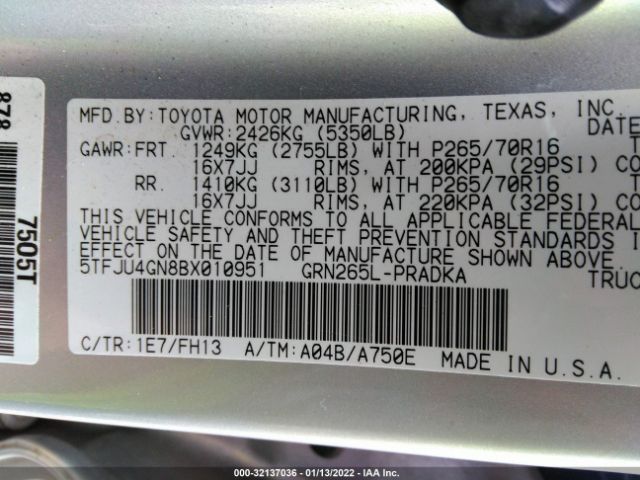 Photo 8 VIN: 5TFJU4GN8BX010951 - TOYOTA TACOMA 