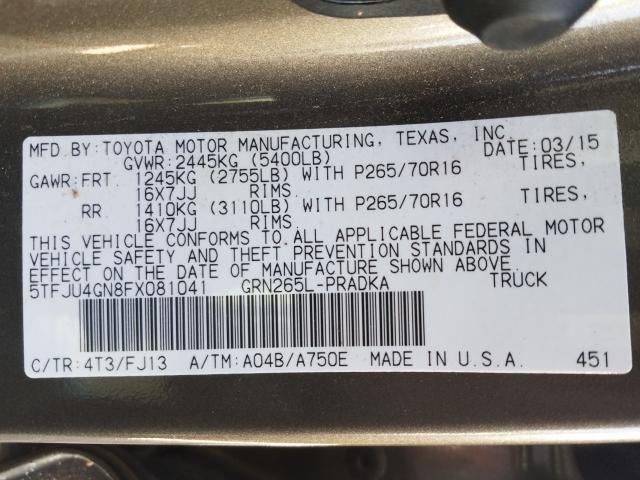 Photo 9 VIN: 5TFJU4GN8FX081041 - TOYOTA TACOMA DOU 