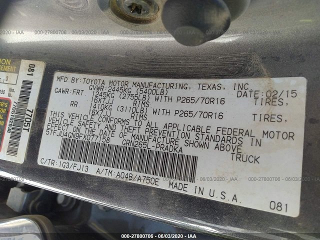 Photo 8 VIN: 5TFJU4GN9FX077158 - TOYOTA TACOMA 