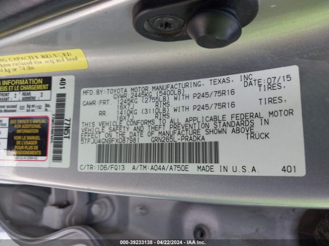 Photo 8 VIN: 5TFJU4GN9FX087981 - TOYOTA TACOMA 