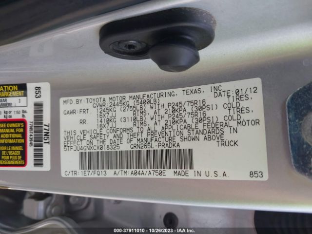 Photo 8 VIN: 5TFJU4GNXCX018325 - TOYOTA TACOMA 