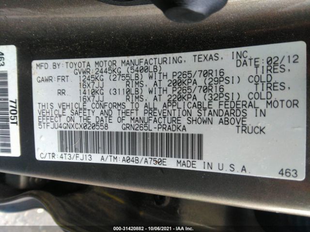 Photo 8 VIN: 5TFJU4GNXCX020558 - TOYOTA TACOMA 