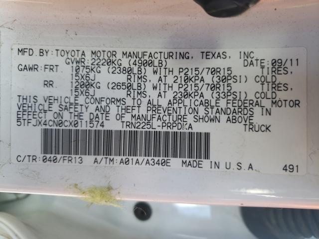 Photo 9 VIN: 5TFJX4CN0CX011574 - TOYOTA TACOMA DOU 