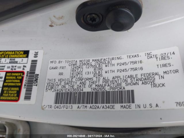 Photo 8 VIN: 5TFJX4GN1EX036934 - TOYOTA TACOMA 