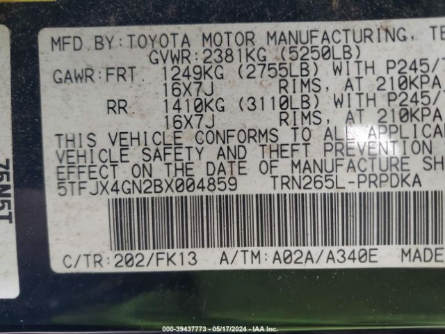 Photo 8 VIN: 5TFJX4GN2BX004859 - TOYOTA TACOMA 