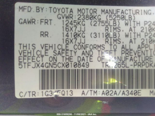 Photo 8 VIN: 5TFJX4GN5CX010849 - TOYOTA TACOMA 