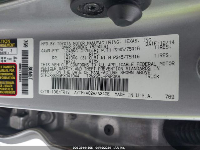 Photo 8 VIN: 5TFJX4GN5FX041944 - TOYOTA TACOMA 