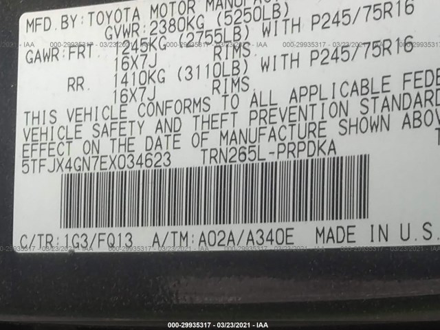 Photo 8 VIN: 5TFJX4GN7EX034623 - TOYOTA TACOMA 