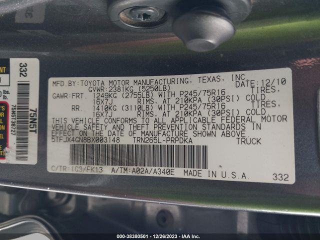 Photo 8 VIN: 5TFJX4GN8BX003148 - TOYOTA TACOMA 