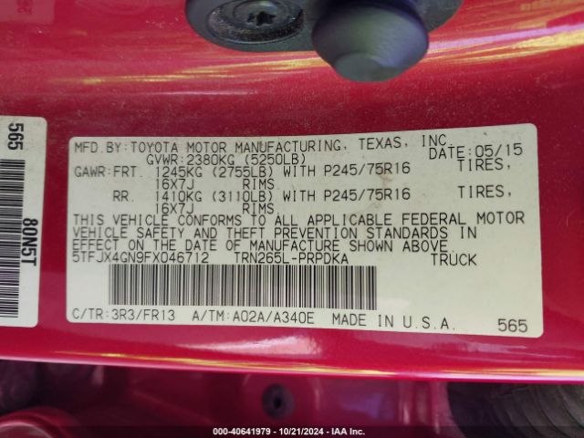 Photo 8 VIN: 5TFJX4GN9FX046712 - TOYOTA TACOMA 