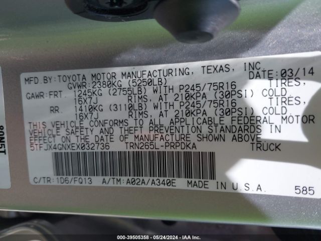 Photo 8 VIN: 5TFJX4GNXEX032736 - TOYOTA TACOMA 