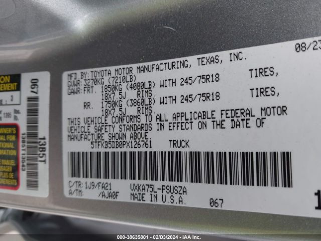 Photo 8 VIN: 5TFKB5DB0PX126761 - TOYOTA TUNDRA 