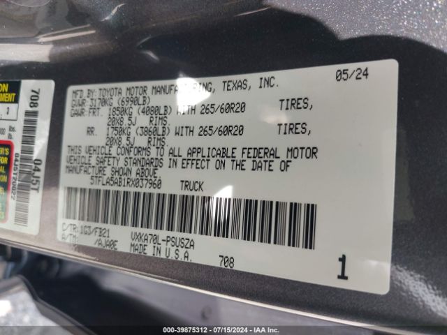 Photo 8 VIN: 5TFLA5AB1RX037960 - TOYOTA TUNDRA CRE 