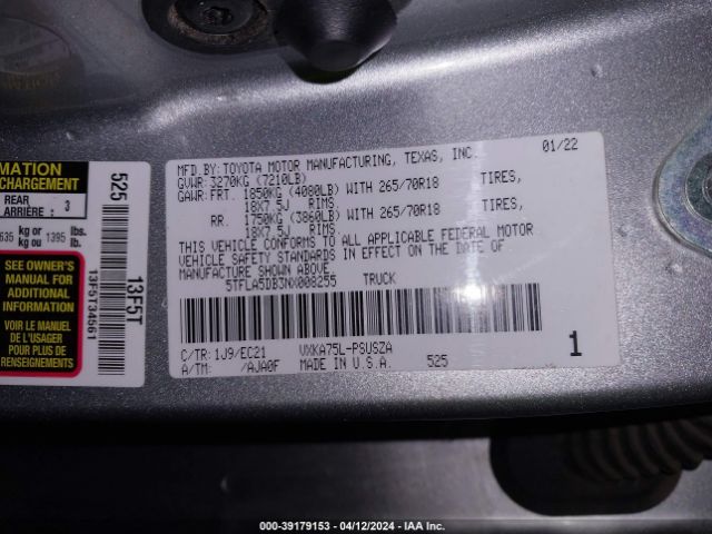 Photo 8 VIN: 5TFLA5DB3NX008255 - TOYOTA TUNDRA 