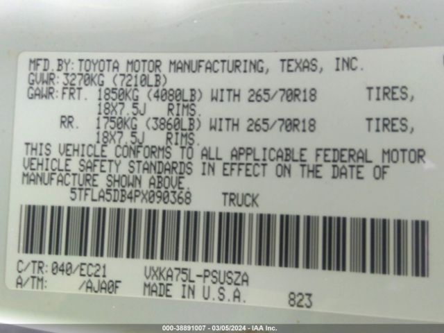 Photo 8 VIN: 5TFLA5DB4PX090368 - TOYOTA TUNDRA 