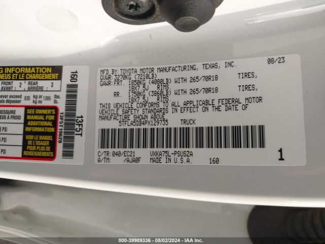 Photo 8 VIN: 5TFLA5DB4PX129735 - TOYOTA TUNDRA 