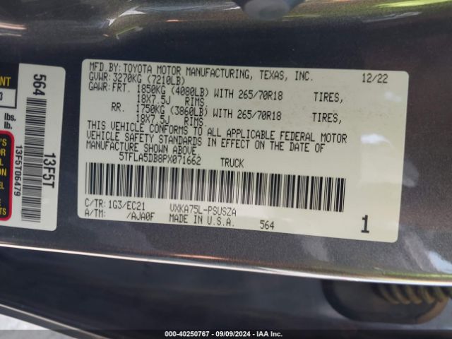 Photo 8 VIN: 5TFLA5DB8PX071662 - TOYOTA TUNDRA 