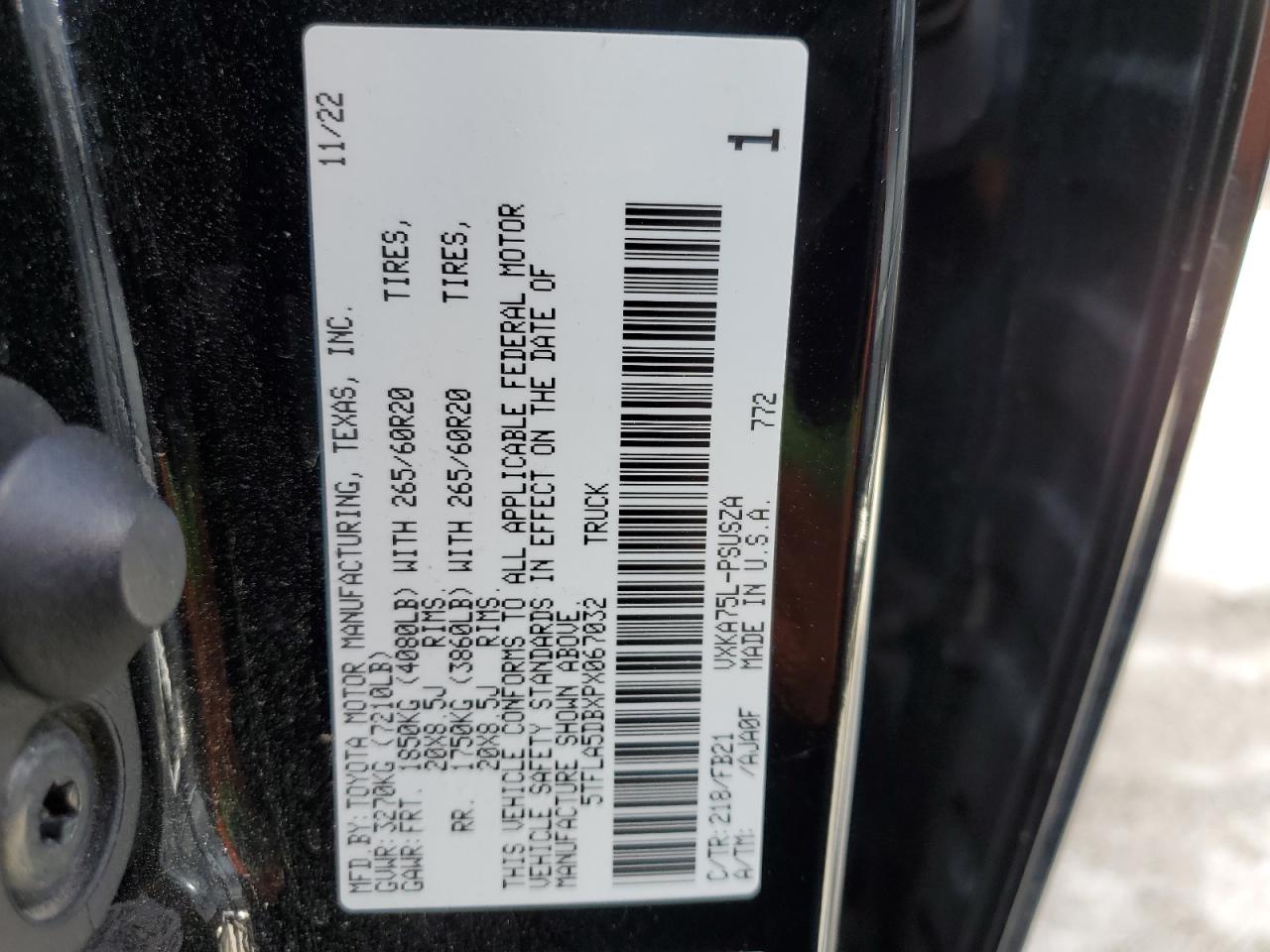 Photo 12 VIN: 5TFLA5DBXPX067032 - TOYOTA TUNDRA 