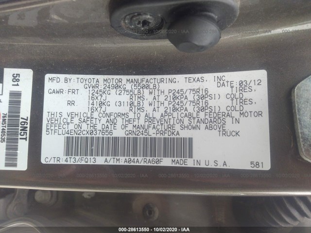 Photo 8 VIN: 5TFLU4EN2CX037656 - TOYOTA TACOMA 