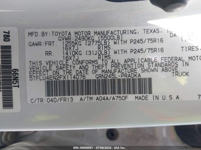 Photo 8 VIN: 5TFLU4EN2FX114076 - TOYOTA TACOMA 