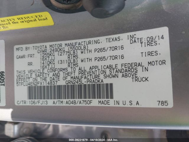 Photo 8 VIN: 5TFLU4EN2FX114837 - TOYOTA TACOMA 