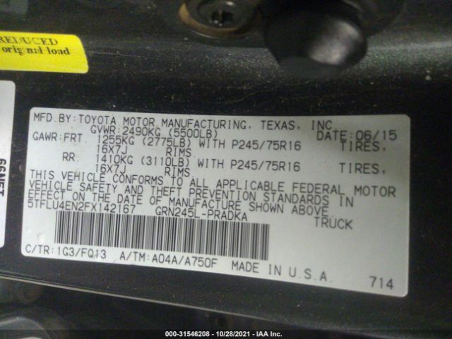 Photo 8 VIN: 5TFLU4EN2FX142167 - TOYOTA TACOMA 