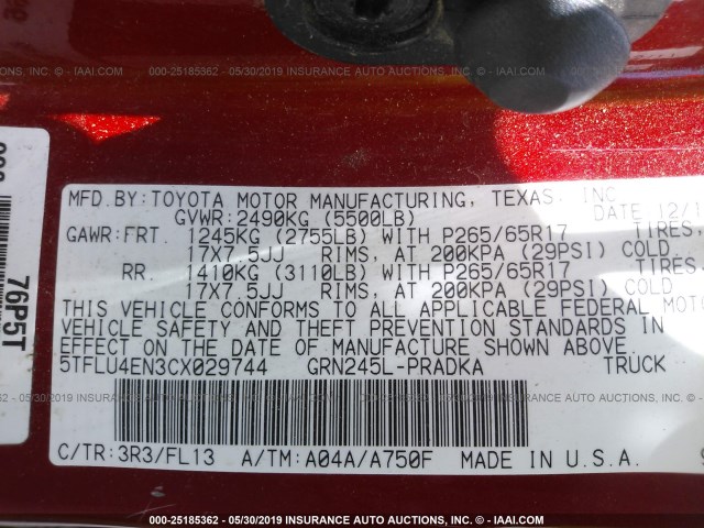 Photo 8 VIN: 5TFLU4EN3CX029744 - TOYOTA TACOMA 