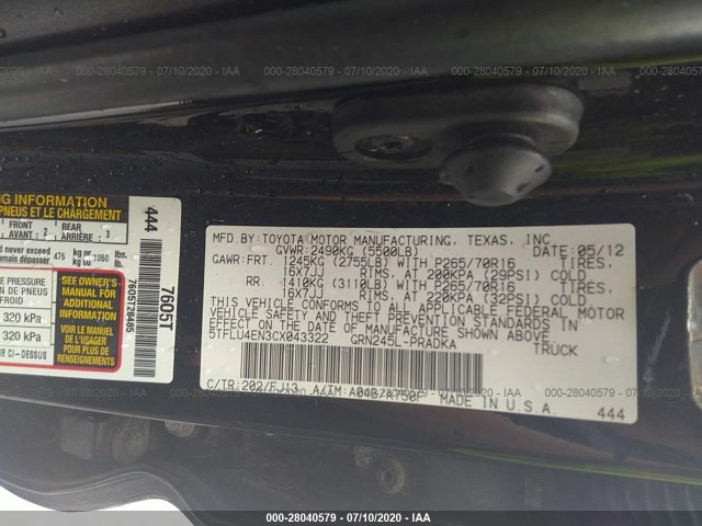 Photo 8 VIN: 5TFLU4EN3CX043322 - TOYOTA TACOMA 