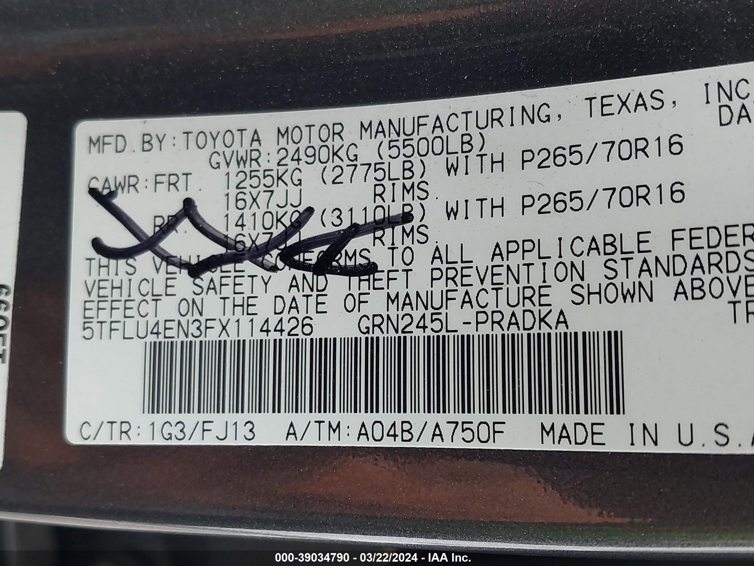 Photo 8 VIN: 5TFLU4EN3FX114426 - TOYOTA TACOMA 