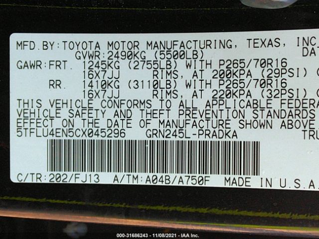 Photo 8 VIN: 5TFLU4EN5CX045296 - TOYOTA TACOMA 