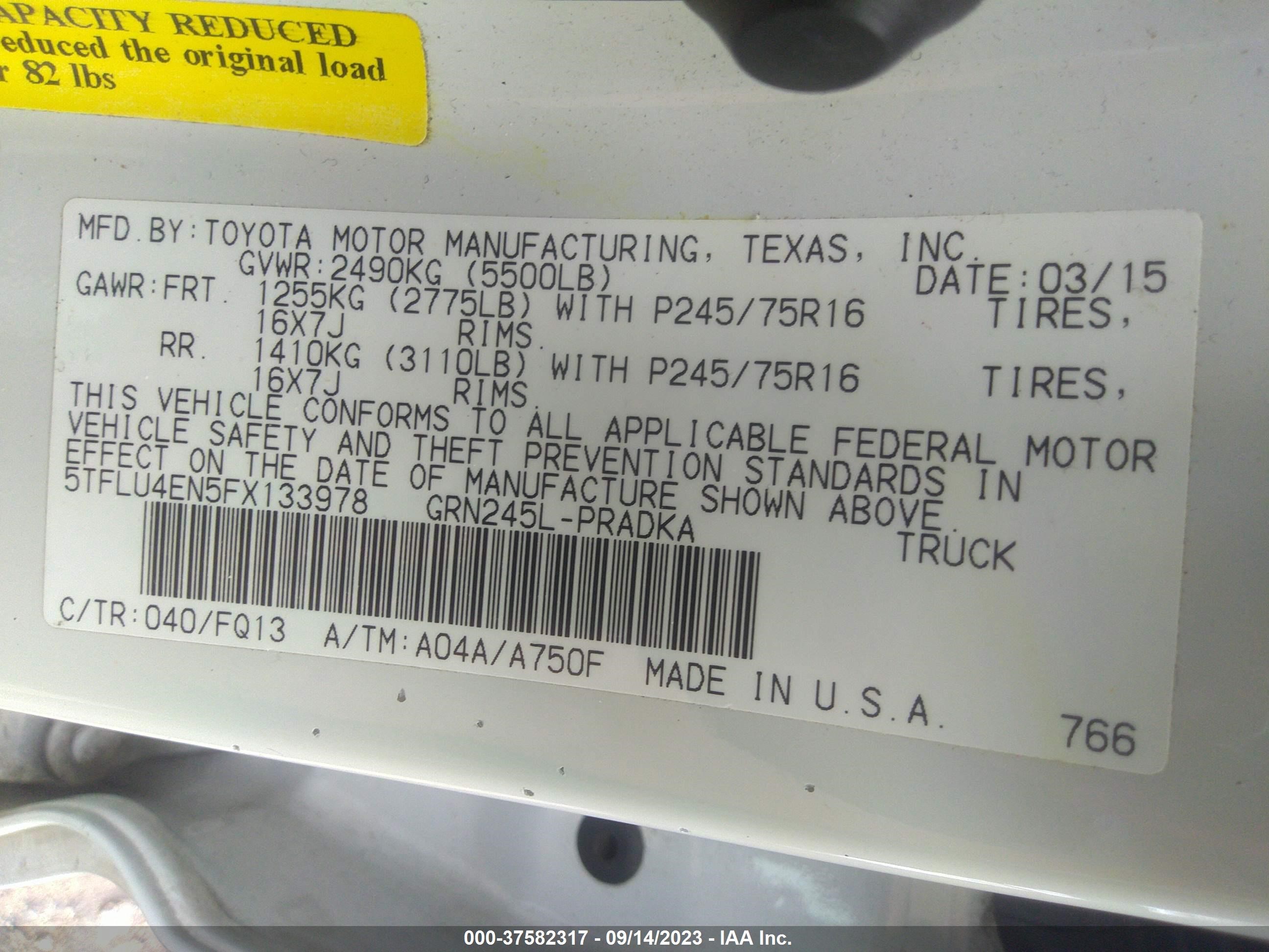 Photo 8 VIN: 5TFLU4EN5FX133978 - TOYOTA TACOMA 