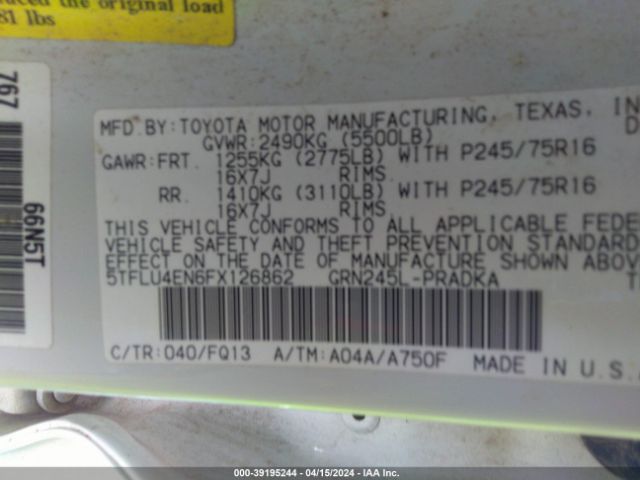 Photo 8 VIN: 5TFLU4EN6FX126862 - TOYOTA TACOMA 