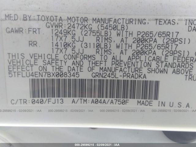 Photo 8 VIN: 5TFLU4EN7BX008345 - TOYOTA TACOMA 