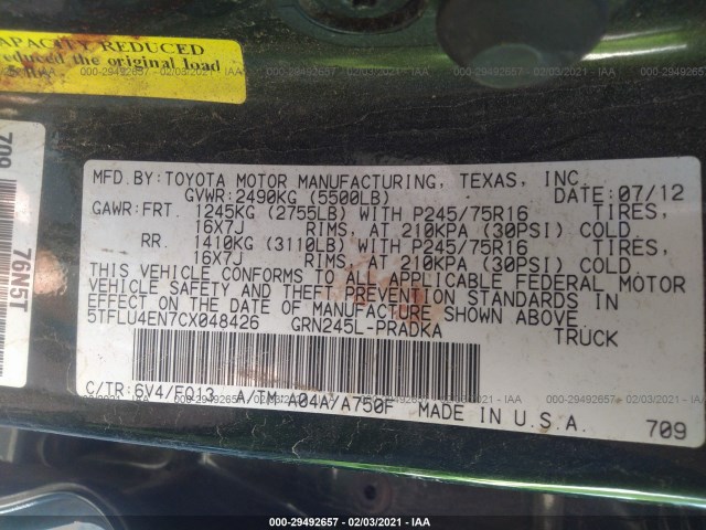 Photo 8 VIN: 5TFLU4EN7CX048426 - TOYOTA TACOMA 