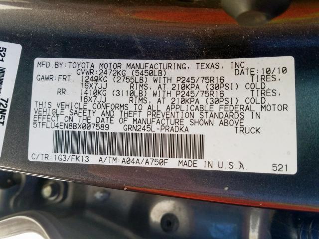 Photo 9 VIN: 5TFLU4EN8BX007589 - TOYOTA TACOMA DOU 