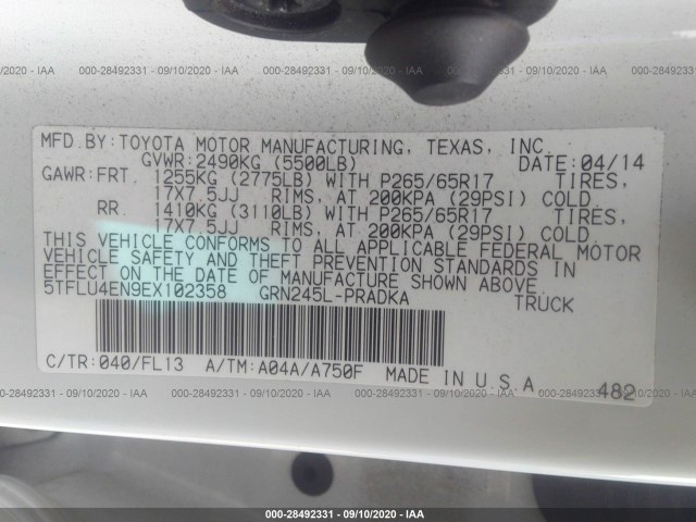 Photo 8 VIN: 5TFLU4EN9EX102358 - TOYOTA TACOMA 